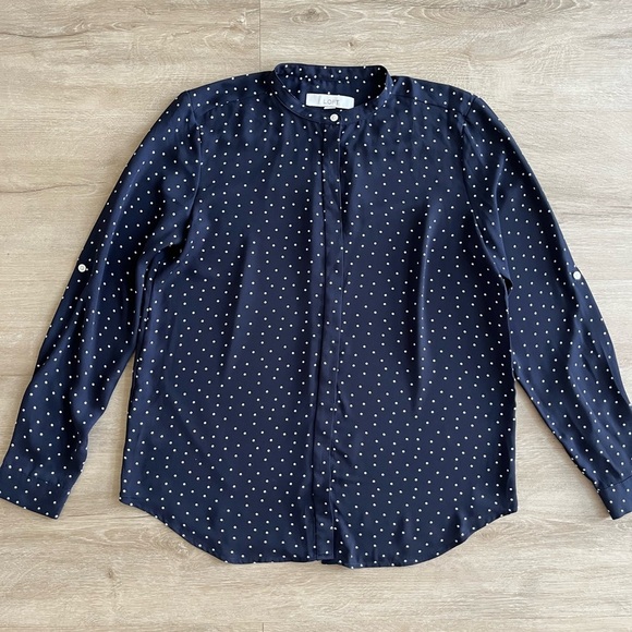 LOFT Blue Polka Dot Women's Small Long Sleeve Blouse - Picture 1 of 8